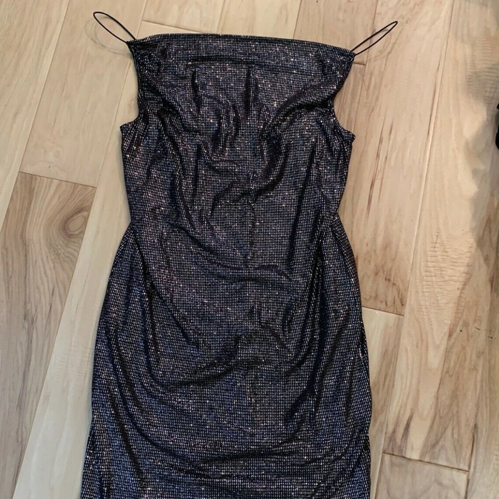 Topshop Metallic Cowl Mini Dress - Gunmetal Size 8